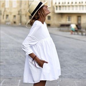 Zara White Poplin Romper Dress NWT Large